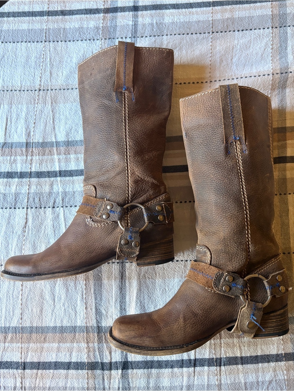 BED|STU Brown Leather Harness Moto Boot Made in Mexico Distressed Biker 6.5